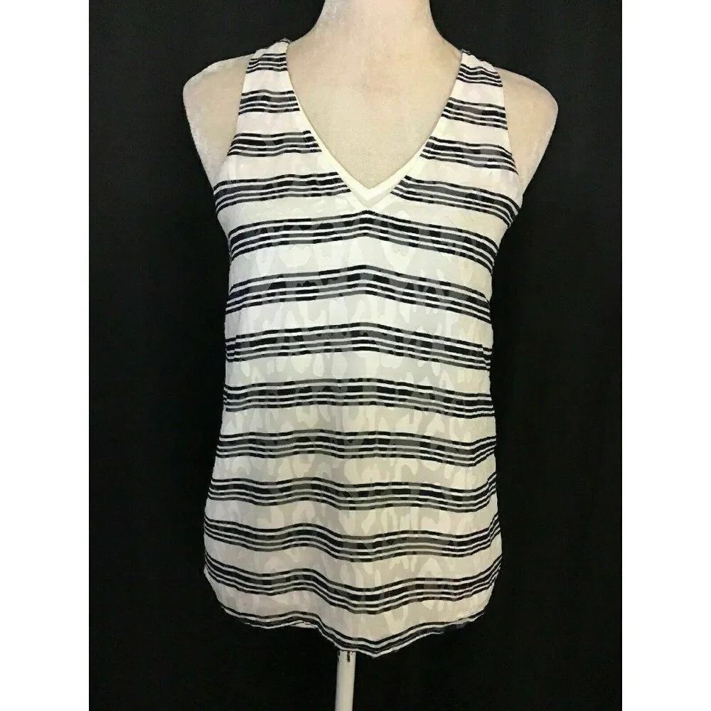Cooper & Ella Anthropologie Womens Black White Striped V Neck Tank Top Xs